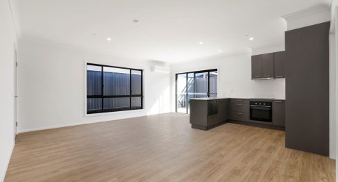 View of kitchen and open plan living area